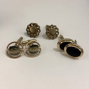 Vintage cufflinks bundle of three gold tone men’s
